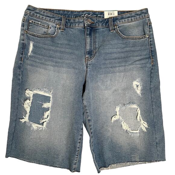 INC Women's Denim Jean Bermuda  Mid Rise Shorts Distressed Lt Indigo Size 16 $65 - Picture 1 of 7